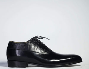 Men's Black Brogue Lace Up Leather Shoes - leathersguru