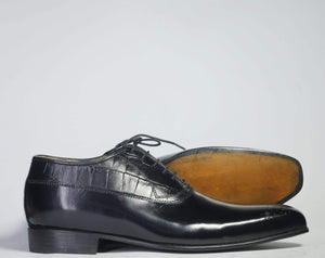 Men's Black Brogue Lace Up Leather Shoes - leathersguru