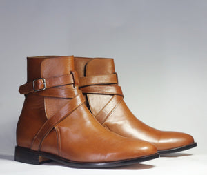 Handmade Brown Jodhpurs Leather Boots For Men's - leathersguru