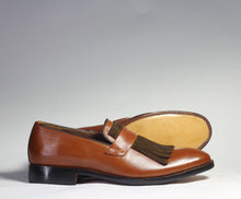 Load image into Gallery viewer, Bespoke Brown Leather Fringe Loafer Shoe for Men - leathersguru
