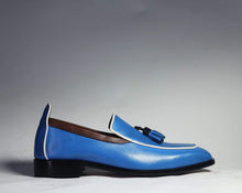 Load image into Gallery viewer, Men&#39;s Blue Tussles Leather Loafers shoe - leathersguru
