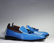 Load image into Gallery viewer, Men&#39;s Blue Tussles Leather Loafers shoe - leathersguru
