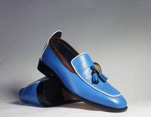 Men's Blue Tussles Leather Loafers shoe - leathersguru