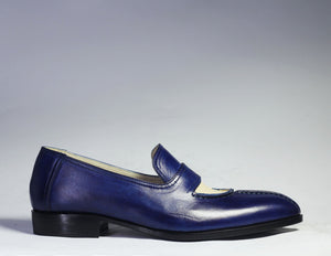 Bespoke Blue Leather Split Toe Shoe for Men - leathersguru