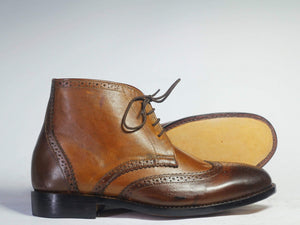 Men's Ankle Brown Wing tip Leather Boot - leathersguru
