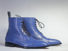 Load image into Gallery viewer, Men&#39;s Ankle High Blue Cap Toe Leather Boot - leathersguru

