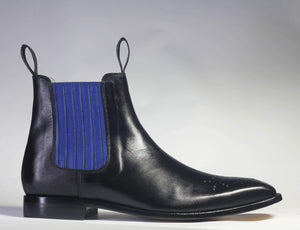Men's Black Brogue Toe Chelsea Leather Boot - leathersguru