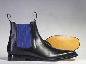 Bespoke Black Blue Chelsea Leather Stylish Boots - leathersguru