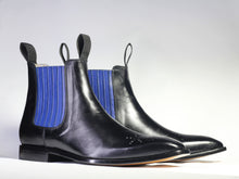 Load image into Gallery viewer, Bespoke Black Blue Chelsea Leather Stylish Boots - leathersguru
