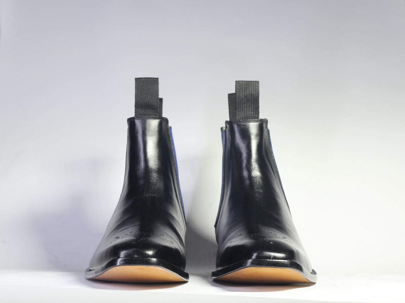Men's Black Brogue Toe Chelsea Leather Boot - leathersguru