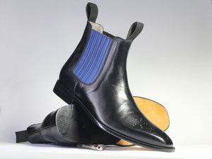 Bespoke Black Blue Chelsea Leather Stylish Boots - leathersguru