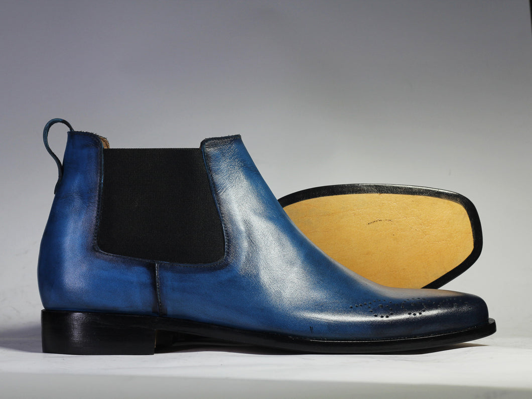 Bespoke Blue Half Chelsea Leather Boot - leathersguru
