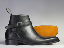 Load image into Gallery viewer, Bespoke Black Leather Half Ankle Buckle Up Boot - leathersguru
