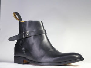 Bespoke Black Leather Half Ankle Buckle Up Boot - leathersguru