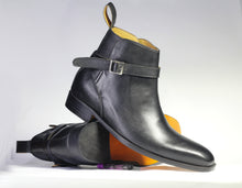 Load image into Gallery viewer, Bespoke Black Leather Half Ankle Buckle Up Boot - leathersguru
