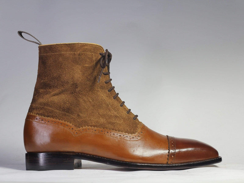 Men's Ankle High Brown Cap Toe Leather Suede Boot - leathersguru