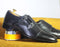 Bespoke Black Double Monk Leather Cap Toe Shoes For Men's