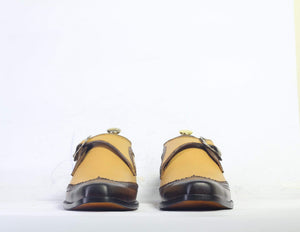 Men's Tan Brown Wing Tip Monk Straps Leather Shoes - leathersguru