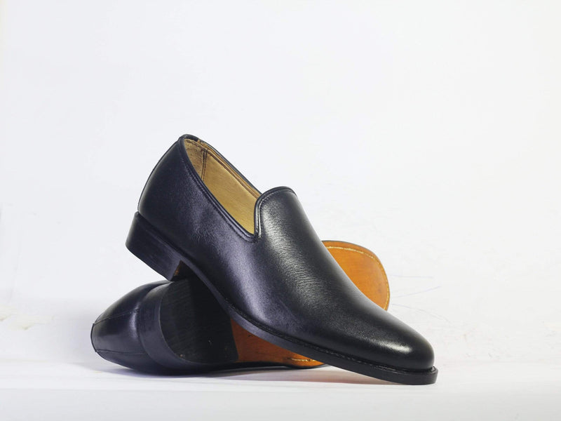 Handmade Black Leather Loafers For Men's - leathersguru