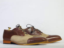 Load image into Gallery viewer, Men&#39;s Beige Brown Wing Tip Leather Suede Shoes - leathersguru

