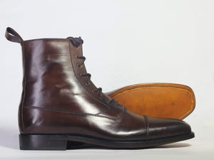 Men's Ankle Dark Brown Cap Toe Leather Boot - leathersguru