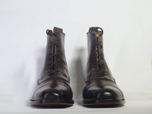 Men's Ankle Dark Brown Cap Toe Leather Boot - leathersguru