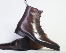 Load image into Gallery viewer, Bespoke Brown Leather Ankle High Lace Up Boots - leathersguru
