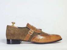 Load image into Gallery viewer, Men&#39;s Brown Fringe Monk Straps Leather Suede Shoe - leathersguru
