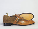 Men's Brown Fringe Monk Straps Leather Suede Shoe - leathersguru