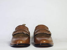 Load image into Gallery viewer, Men&#39;s Brown Fringe Monk Straps Leather Suede Shoe - leathersguru
