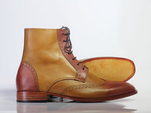 Load image into Gallery viewer, Bespoke Brown Tan Leather Ankle Wing Tip Lace Up Boots - leathersguru

