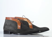 Load image into Gallery viewer, Bespoke Black Brown Chukka Leather Suede Lace Up Boot - leathersguru
