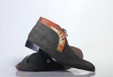Load image into Gallery viewer, Bespoke Black Brown Chukka Leather Suede Lace Up Boot - leathersguru
