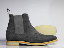 Load image into Gallery viewer, Bespoke Black Gray Chelsea Suede Boots - leathersguru
