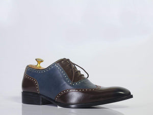 Men's Two Tone Cap Toe Lace Up Leather Shoes - leathersguru