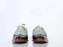 Load image into Gallery viewer, Men&#39;s Gray Black Wing tip Lace Up Leather Shoe - leathersguru

