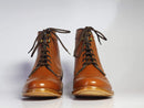 Men's Tan Ankle Wing Tip Brogue Leather Lace Up Boot - leathersguru