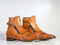 Handmade Tan Leather Zip Buckle Up Boots For Men's - leathersguru