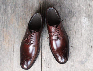 Handmade Brown Leather Brogue Lace Up Men's Shoe - leathersguru