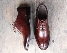 Load image into Gallery viewer, Handmade Brown Leather Brogue Lace Up Men&#39;s Shoe - leathersguru
