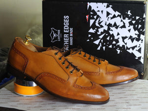 Bespoke Tan Leather Wing Tip Brogue Toe Lace Up Boot - leathersguru