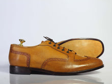 Load image into Gallery viewer, Bespoke Tan Leather Wing Tip Brogue Toe Lace Up Boot - leathersguru
