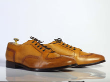 Load image into Gallery viewer, Bespoke Tan Leather Wing Tip Brogue Toe Lace Up Boot - leathersguru
