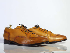 Bespoke Tan Leather Wing Tip Brogue Toe Lace Up Boot - leathersguru