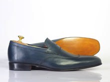 Load image into Gallery viewer, Bespoke Blue Leather Wing Tip Loafer for Men - leathersguru
