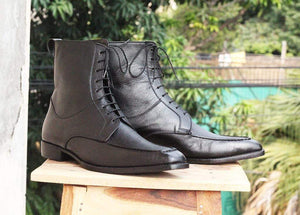 Handmade Black Leather Ankle boots Men's - leathersguru
