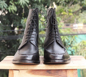 Handmade Black Leather Ankle boots Men's - leathersguru