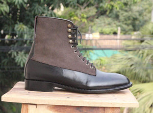 Handmade Black Two Tone Ankle Boots - leathersguru