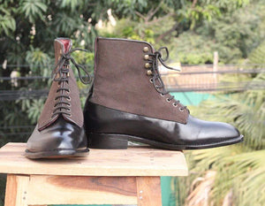 Handmade Black Two Tone Ankle Boots - leathersguru