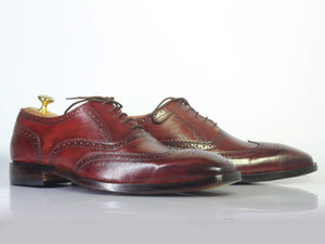 Bespoke Burgundy Leather Wing Tip Lace Up Shoe for Men - leathersguru
